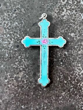 Turquoise Enamel/Sterling Cross Pendant
